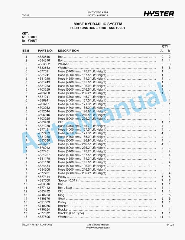 Hyster F35UT, F50UT, F70UT (A3B4) Parts Manual 5 Hyster F35UT, F50UT, F70UT (A3B4) Parts Manual - Image 5