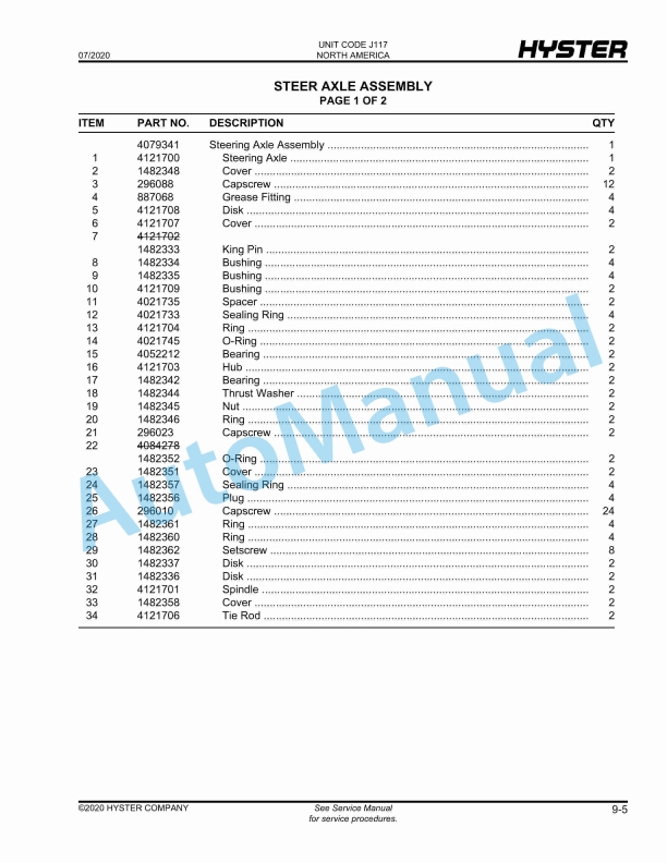 Hyster H1050HD-16CH, H1150HD-16CH (J117) Parts Manual 3 Hyster H1050HD-16CH, H1150HD-16CH (J117) Parts Manual - Image 3