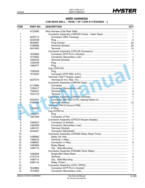 Hyster H1050XD-CH, H1150XD-CH (K117) Parts Manual 2 Hyster H1050XD-CH, H1150XD-CH (K117) Parts Manual - Image 2