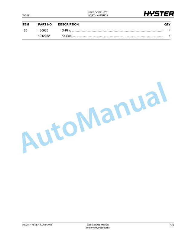 Hyster H190HD2, H210HD2, H230HD2, H230HDS2, H250HD2, H280HD2 (J007) Parts Manual 2 Hyster H190HD2, H210HD2, H230HD2, H230HDS2, H250HD2, H280HD2 (J007) Parts Manual - Image 2