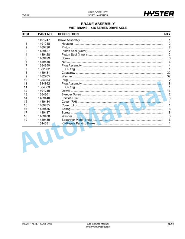 Hyster H190HD2, H210HD2, H230HD2, H230HDS2, H250HD2, H280HD2 (J007) Parts Manual 3 Hyster H190HD2, H210HD2, H230HD2, H230HDS2, H250HD2, H280HD2 (J007) Parts Manual - Image 3