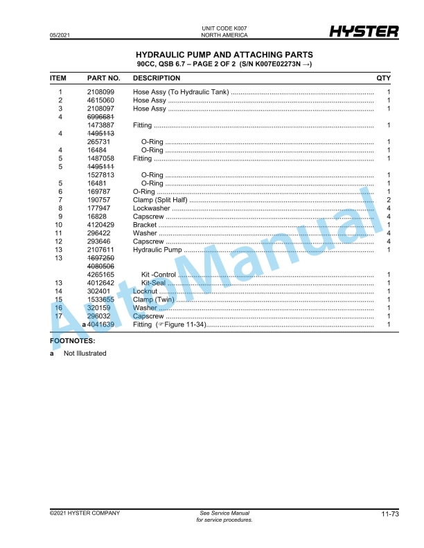 Hyster H190HD2, H210HD2, H230HD2, H230HDS2, H250HD2, H280HD2 (K007) Parts Manual 4 Hyster H190HD2, H210HD2, H230HD2, H230HDS2, H250HD2, H280HD2 (K007) Parts Manual - Image 4