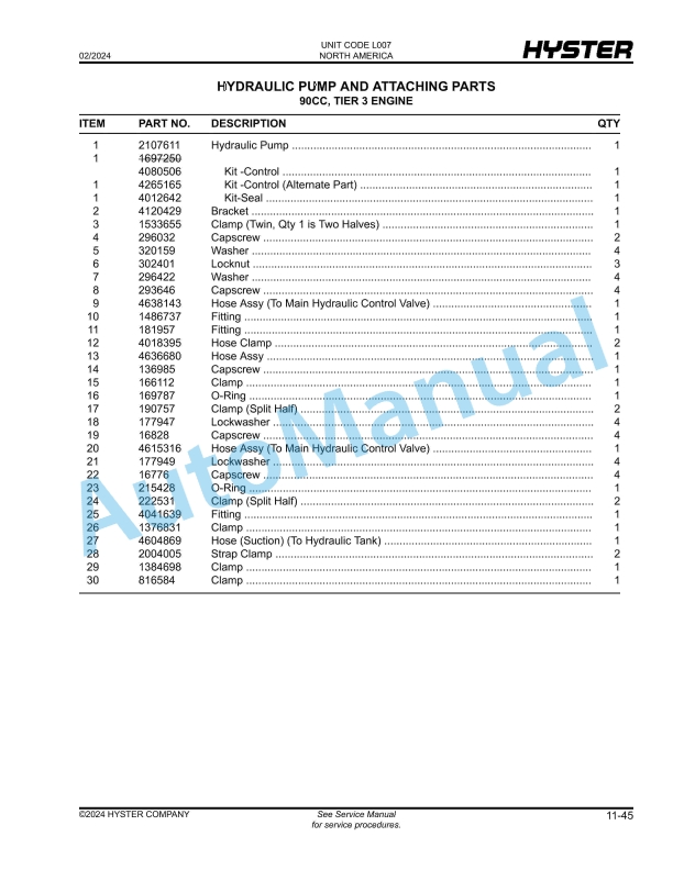 Hyster H190HD2, H210HD2, H230HD2, H230HDS2, H250HD2, H280HD2 (L007) Parts Manual 4 Hyster H190HD2, H210HD2, H230HD2, H230HDS2, H250HD2, H280HD2 (L007) Parts Manual - Image 4