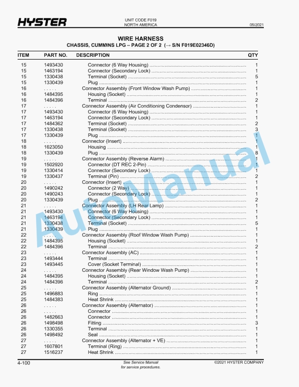 Hyster H300-350HD, H360HD-EC (F019) Challenger Parts Manual 2 Hyster H300-350HD, H360HD-EC (F019) Challenger Parts Manual - Image 2
