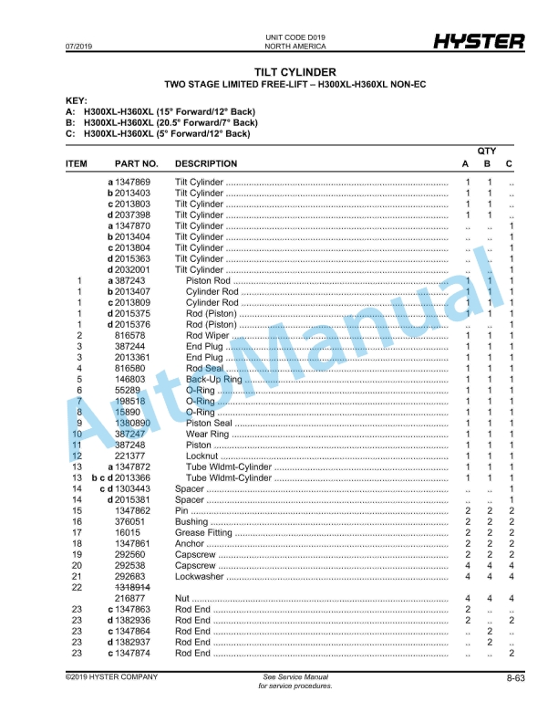 Hyster H300-360XL, H33-360XL-EC (D019) Challenger Parts Manual 4 Hyster H300-360XL, H33-360XL-EC (D019) Challenger Parts Manual - Image 4