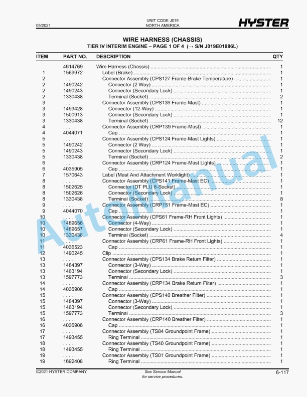 Hyster H300HD2, H330HD2, H360HD2, H360HD2-EC (J019) Parts Manual 2 Hyster H300HD2, H330HD2, H360HD2, H360HD2-EC (J019) Parts Manual - Image 2