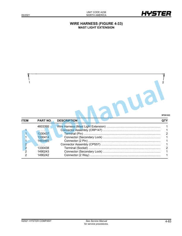 Hyster H360-36HD, H360-48HD (A238) Parts Manual 2 Hyster H360-36HD, H360-48HD (A238) Parts Manual - Image 2