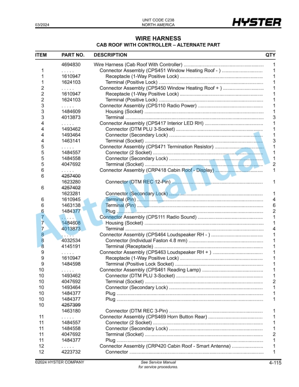 Hyster H360XD36, H360XD48 (C238) Parts Manual 2 Hyster H360XD36, H360XD48 (C238) Parts Manual - Image 2