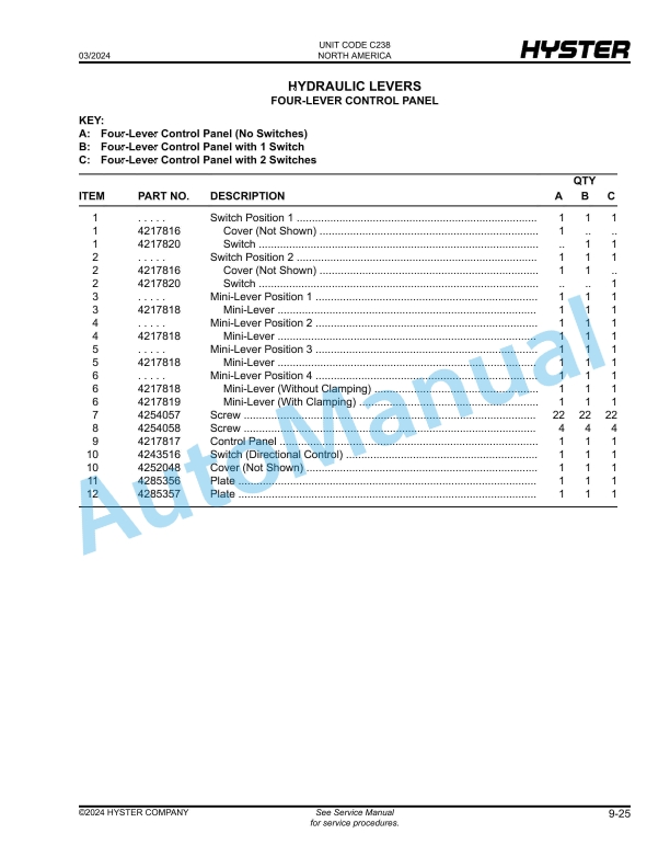 Hyster H360XD36, H360XD48 (C238) Parts Manual 4 Hyster H360XD36, H360XD48 (C238) Parts Manual - Image 4