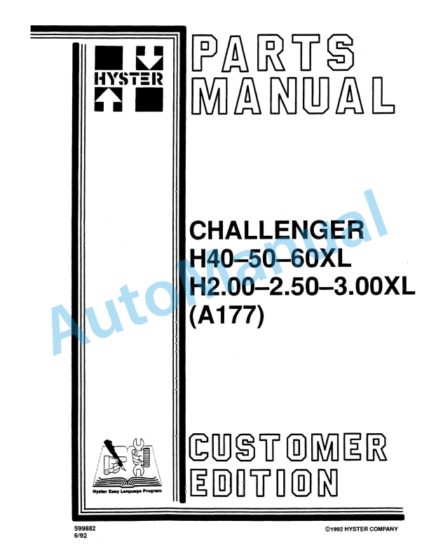 Hyster H40-50-60XL, H2.00-2.50-3.00XL (A177) Challenger Parts Manual 1 Hyster H40-50-60XL, H2.00-2.50-3.00XL (A177) Challenger Parts Manual