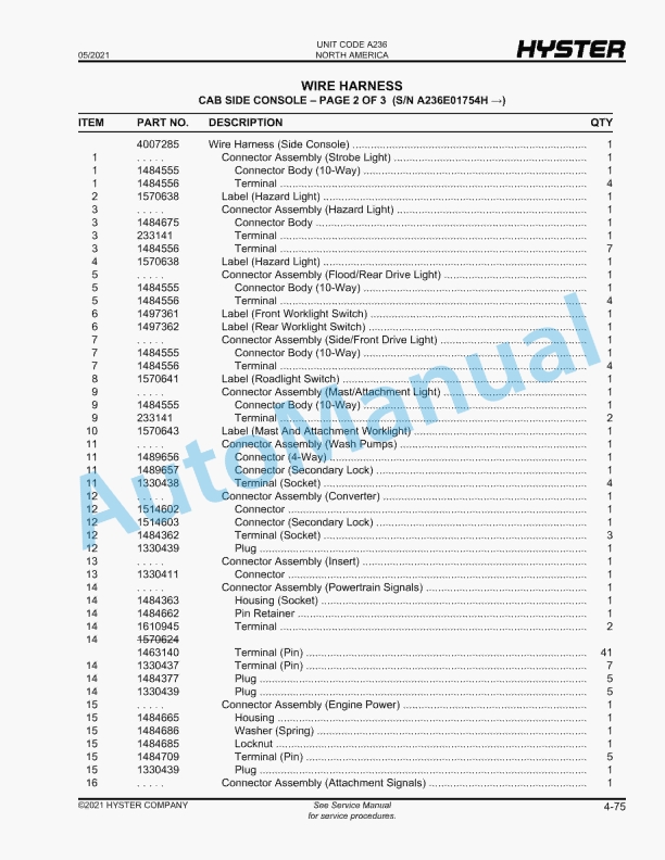Hyster H400HD, H400HDS, H450HD, H450HDS (A236) Parts Manual 2 Hyster H400HD, H400HDS, H450HD, H450HDS (A236) Parts Manual - Image 2