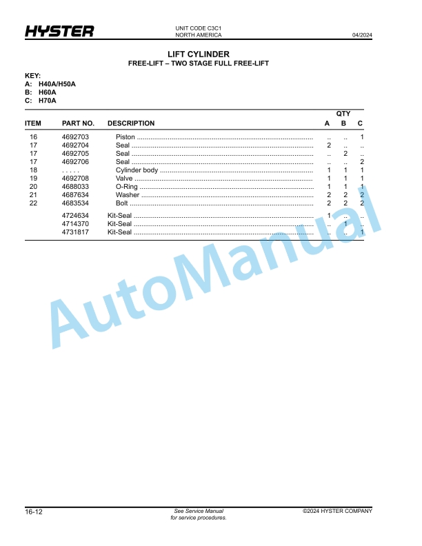 Hyster H40A, H50A, H60A, H70A (C3C1) Parts Manual 5 Hyster H40A, H50A, H60A, H70A (C3C1) Parts Manual - Image 5