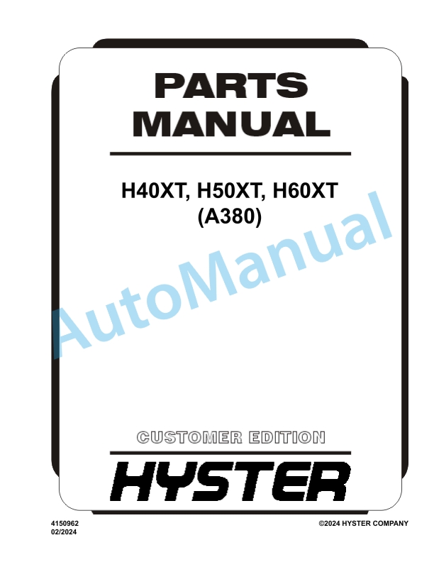 Hyster H40XT, H50XT, H60XT (A380) Parts Manual