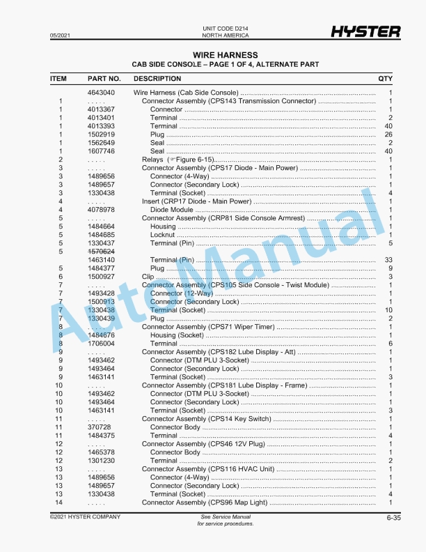 Hyster H450HD-EC, H500HD-EC (D214) Parts Manual 2 Hyster H450HD-EC, H500HD-EC (D214) Parts Manual - Image 2
