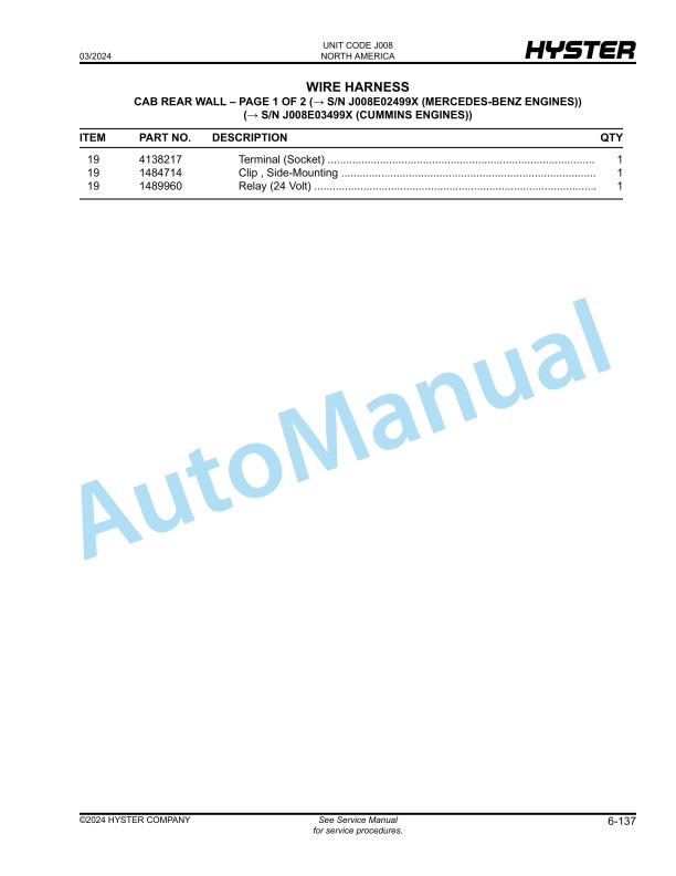 Hyster H550XD48, H620XD48, H650XD48, H700XD48, H550XDS36, H650XDS36, H700XDS36 (J008) Parts Manual 2 Hyster H550XD48, H620XD48, H650XD48, H700XD48, H550XDS36, H650XDS36, H700XDS36 (J008) Parts Manual - Image 2