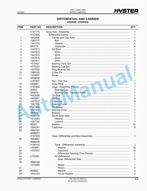Hyster H550XD48, H620XD48, H650XD48, H700XD48, H550XDS36, H650XDS36, H700XDS36 (J008) Parts Manual 3 Hyster H550XD48, H620XD48, H650XD48, H700XD48, H550XDS36, H650XDS36, H700XDS36 (J008) Parts Manual - Image 3