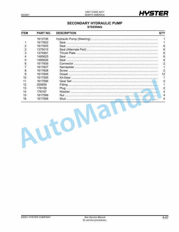 Hyster H800-900-1050HD, H800-900-970-1050HDS (A917) Parts Manual 5 Hyster H800-900-1050HD, H800-900-970-1050HDS (A917) Parts Manual - Image 5