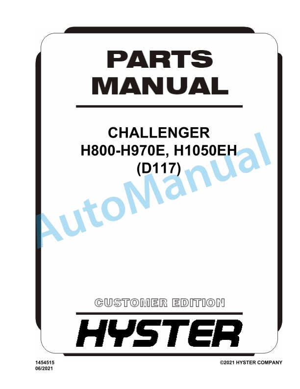 Hyster H800-H970E, H1050EH (D117) Challenger Parts Manual