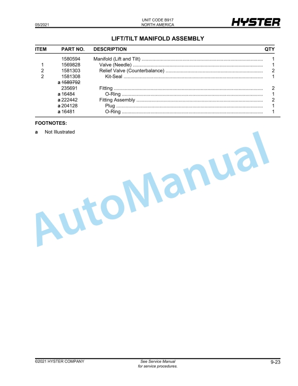 Hyster H800HDS, H900HD-HDS, H970HD-HDS, H1050HD-HDS (B917) Parts Manual 5 Hyster H800HDS, H900HD-HDS, H970HD-HDS, H1050HD-HDS (B917) Parts Manual - Image 5
