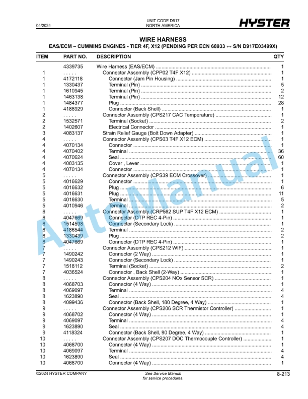 Hyster H800XDS48, H900XDS48, H970XDS48, H1050XDS48, H900XD48, H970XD48, H1050XD48 (D917) Parts Manual 3 Hyster H800XDS48, H900XDS48, H970XDS48, H1050XDS48, H900XD48, H970XD48, H1050XD48 (D917) Parts Manual - Image 3