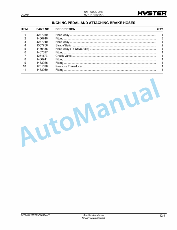 Hyster H800XDS48, H900XDS48, H970XDS48, H1050XDS48, H900XD48, H970XD48, H1050XD48 (D917) Parts Manual 5 Hyster H800XDS48, H900XDS48, H970XDS48, H1050XDS48, H900XD48, H970XD48, H1050XD48 (D917) Parts Manual - Image 5