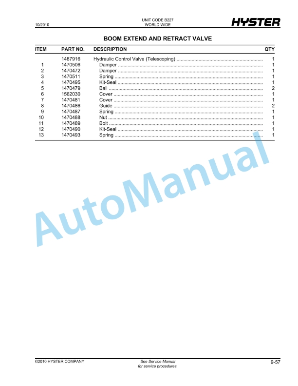 Hyster HR45-25, HR45-27, HR45-31, HR45-36L, HR45-40LS, HR45-40S, HR45-45LSX (B227) Parts Manual 2 Hyster HR45-25, HR45-27, HR45-31, HR45-36L, HR45-40LS, HR45-40S, HR45-45LSX (B227) Parts Manual - Image 2