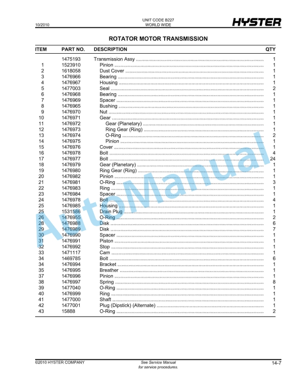 Hyster HR45-25, HR45-27, HR45-31, HR45-36L, HR45-40LS, HR45-40S, HR45-45LSX (B227) Parts Manual 4 Hyster HR45-25, HR45-27, HR45-31, HR45-36L, HR45-40LS, HR45-40S, HR45-45LSX (B227) Parts Manual - Image 4