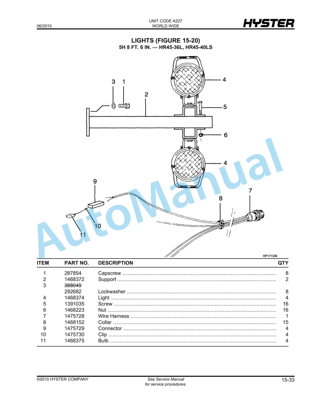 Hyster HR45-25, HR45-31, HR45-36L, HR45-40LS, HR45-40S (A227) Yard Master Parts Manual 3 Hyster HR45-25, HR45-31, HR45-36L, HR45-40LS, HR45-40S (A227) Yard Master Parts Manual - Image 3