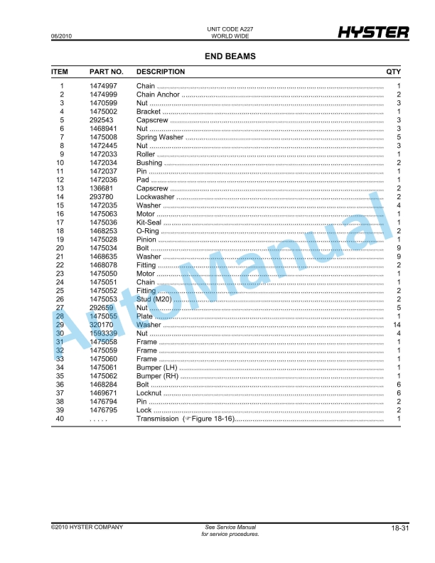 Hyster HR45-25, HR45-31, HR45-36L, HR45-40LS, HR45-40S (A227) Yard Master Parts Manual 5 Hyster HR45-25, HR45-31, HR45-36L, HR45-40LS, HR45-40S (A227) Yard Master Parts Manual - Image 5