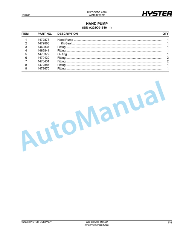 Hyster HR45-48EC (A228) Yard Master Parts Manual 2 Hyster HR45-48EC (A228) Yard Master Parts Manual - Image 2