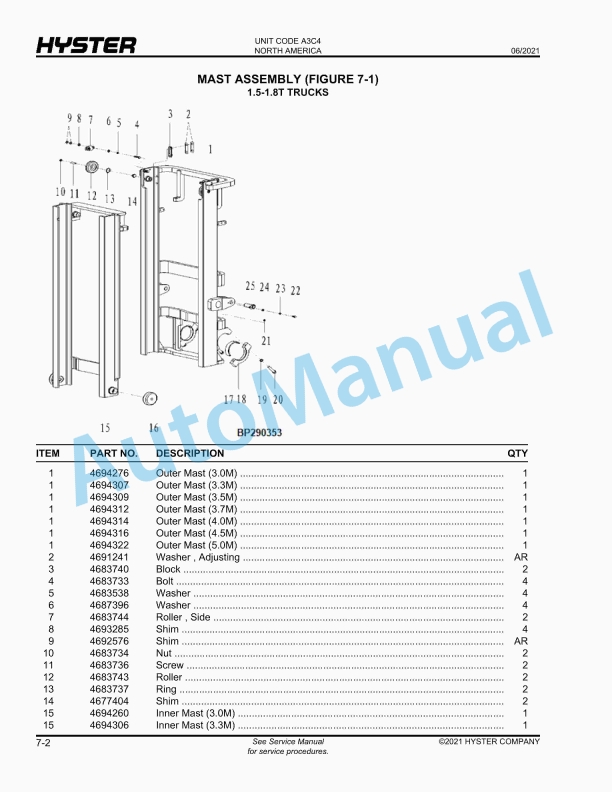 Hyster J1.5UT, J1.8UT, J2.0UT, J2.5UT, J3.0UT, J3.5UT (A3C4) Parts Manual 2 Hyster J1.5UT, J1.8UT, J2.0UT, J2.5UT, J3.0UT, J3.5UT (A3C4) Parts Manual - Image 2