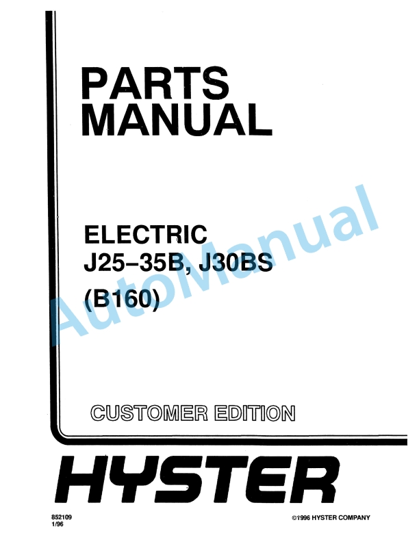 Hyster J25-35B, J30BS (B160) Electric Parts Manual