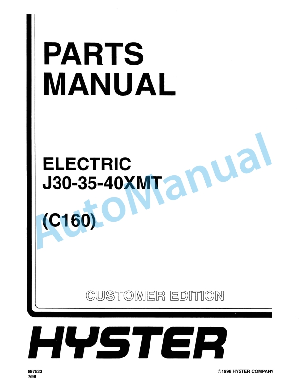 Hyster J30-35-40XMT (C160) Electric Parts Manual 1 Hyster J30-35-40XMT (C160) Electric Parts Manual