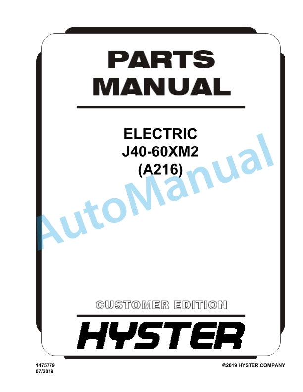 Hyster J40-60XM2 (A216) Electric Parts Manual