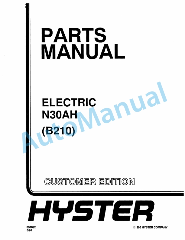 Hyster N30AH (B210) Electric Parts Manual 1 Hyster N30AH (B210) Electric Parts Manual