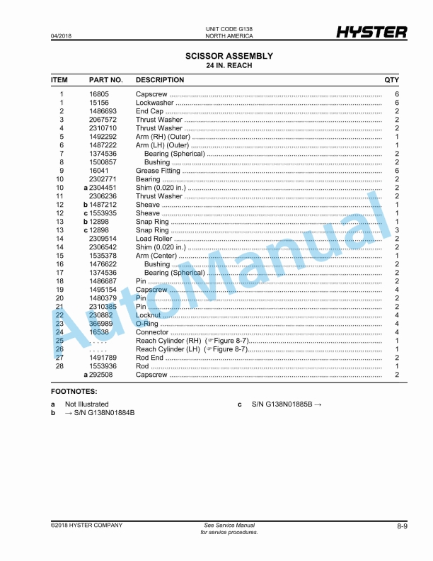 Hyster N30XMDR3, N45XMR3 (G138) Electric Parts Manual 4 Hyster N30XMDR3, N45XMR3 (G138) Electric Parts Manual - Image 4