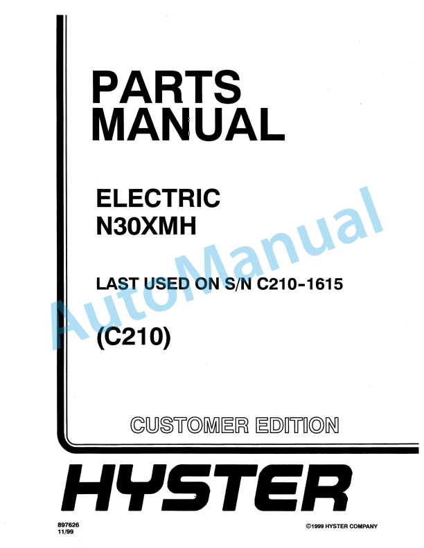 Hyster N30XMH (C210) Electric Parts Manual