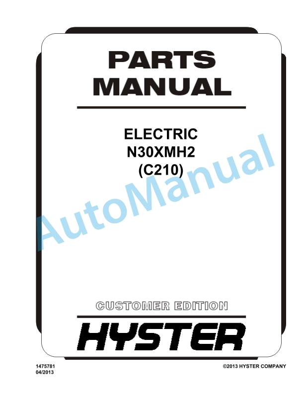 Hyster N30XMH2 (C210) Electric Parts Manual 1 Hyster N30XMH2 (C210) Electric Parts Manual