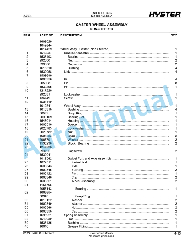 Hyster N30ZDRS3, N35ZRS3, N40ZRS3 (C265) Parts Manual 2 Hyster N30ZDRS3, N35ZRS3, N40ZRS3 (C265) Parts Manual - Image 2