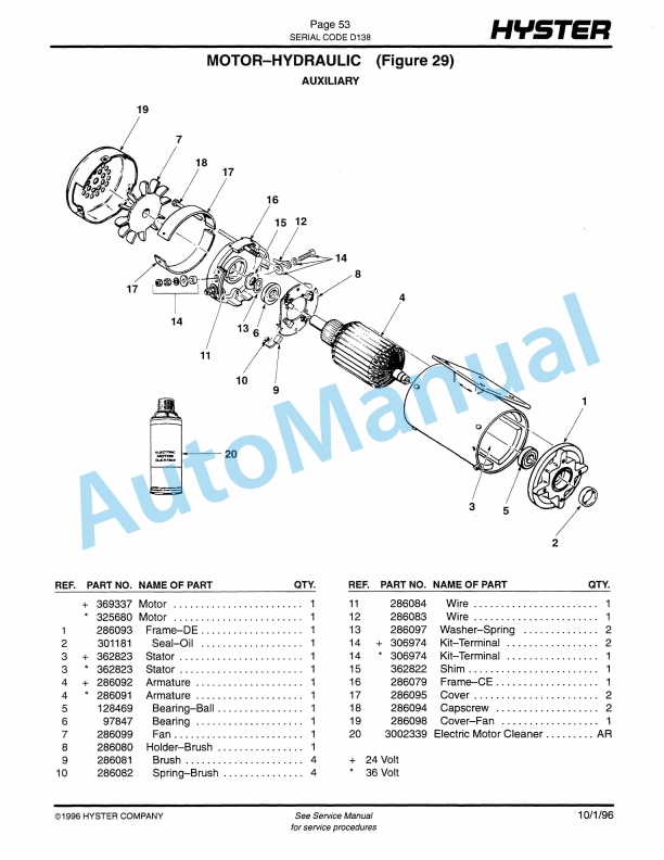 Hyster N50FA, N40-45FR (D138) Electric Parts Manual 2 Hyster N50FA, N40-45FR (D138) Electric Parts Manual-2