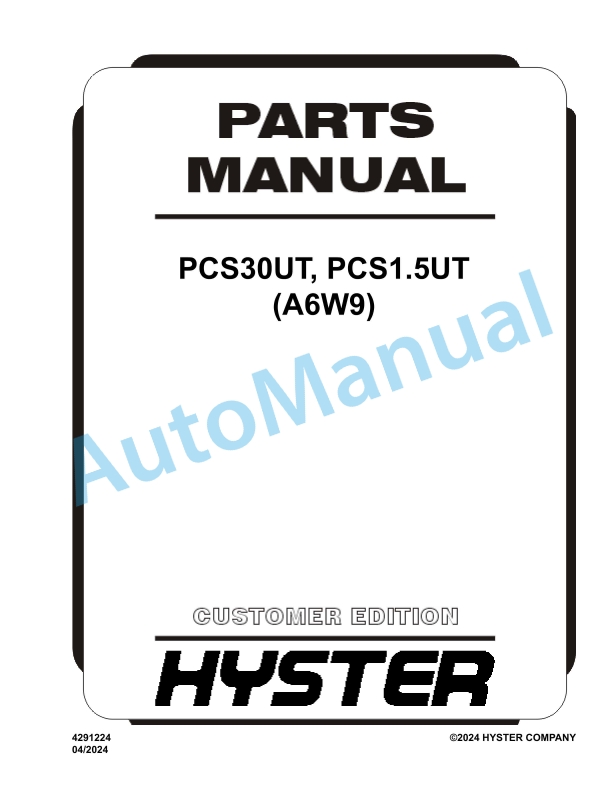Hyster PCS30UT, PCS1.5UT (A6W9) Parts Manual