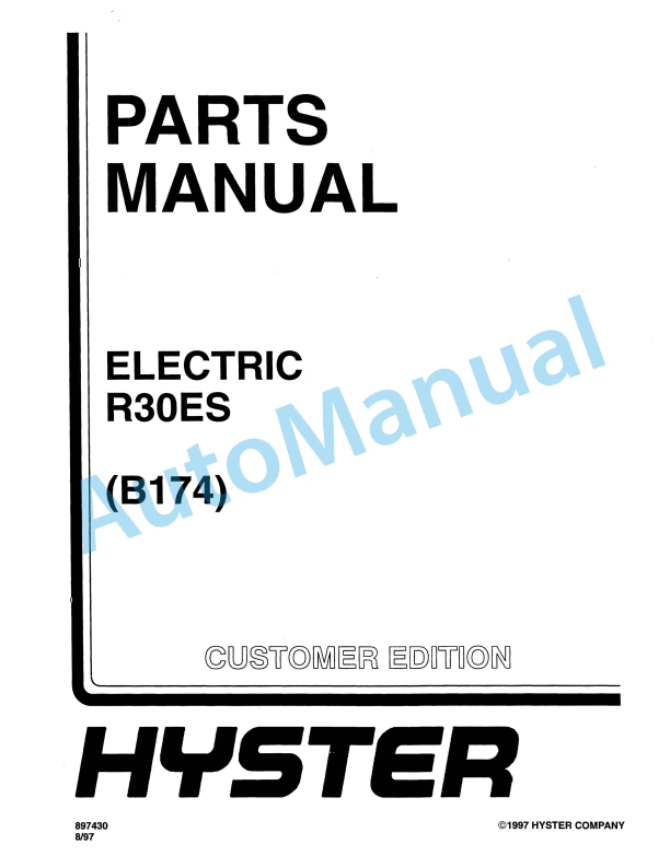 Hyster R30ES (B147) Electric Parts Manual