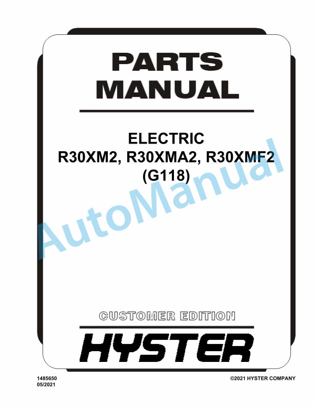 Hyster R30XM2, R30XMA2, R30XMF2 (G118) Electric Parts Manual