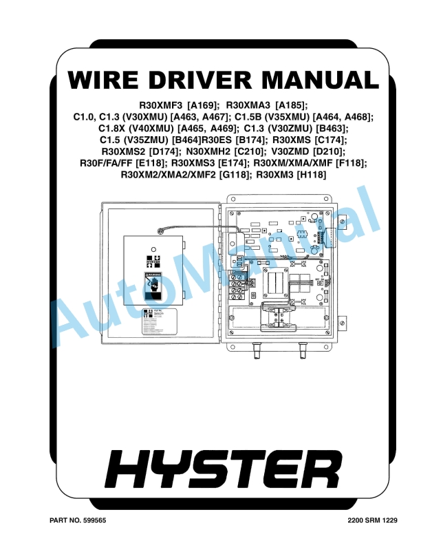 Hyster R30XMF3 to R30XM3 Wire Driver Manual Maintenance And Repair 1 Hyster R30XMF3 to R30XM3 Wire Driver Manual Maintenance And Repair