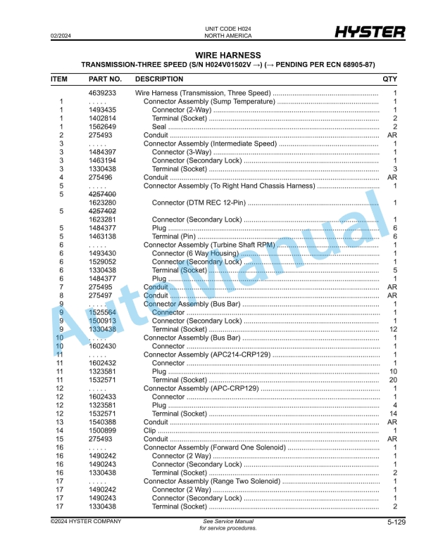 Hyster S135FT, S155FT (H024) Parts Manual 2 Hyster S135FT, S155FT (H024) Parts Manual - Image 2
