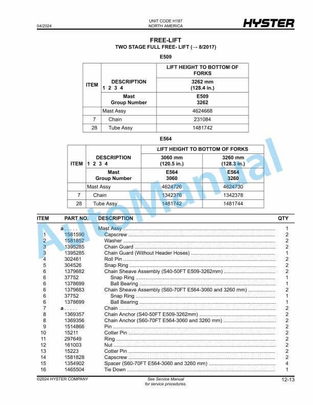 Hyster S40FT, S50FT, S55FTS, S60FT, S70FT (H187) Parts Manual 3 Hyster S40FT, S50FT, S55FTS, S60FT, S70FT (H187) Parts Manual - Image 3
