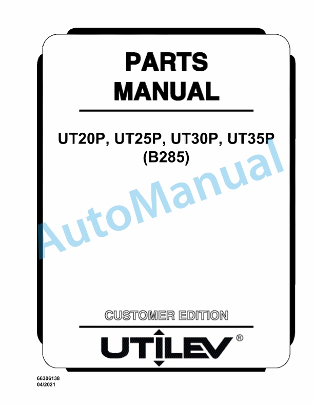 Hyster UT20P, UT25P, UT30P, UT35P (B285) Parts Manual 1 Hyster UT20P, UT25P, UT30P, UT35P (B285) Parts Manual
