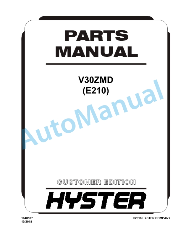 Hyster V30ZMD (E210) Parts Manual