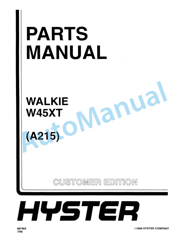 Hyster W45XT (A215) Walkie Parts Manual