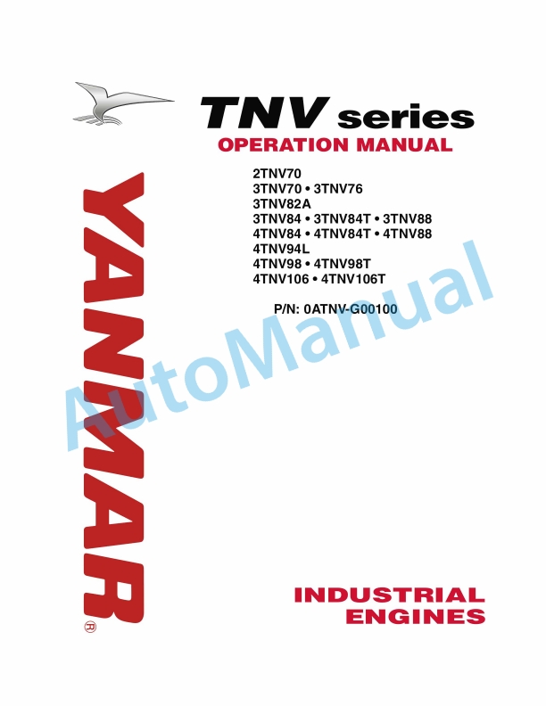 Yanmar 2TNV70 to 4TNV106T Operator Manual 0ATNV-G00100